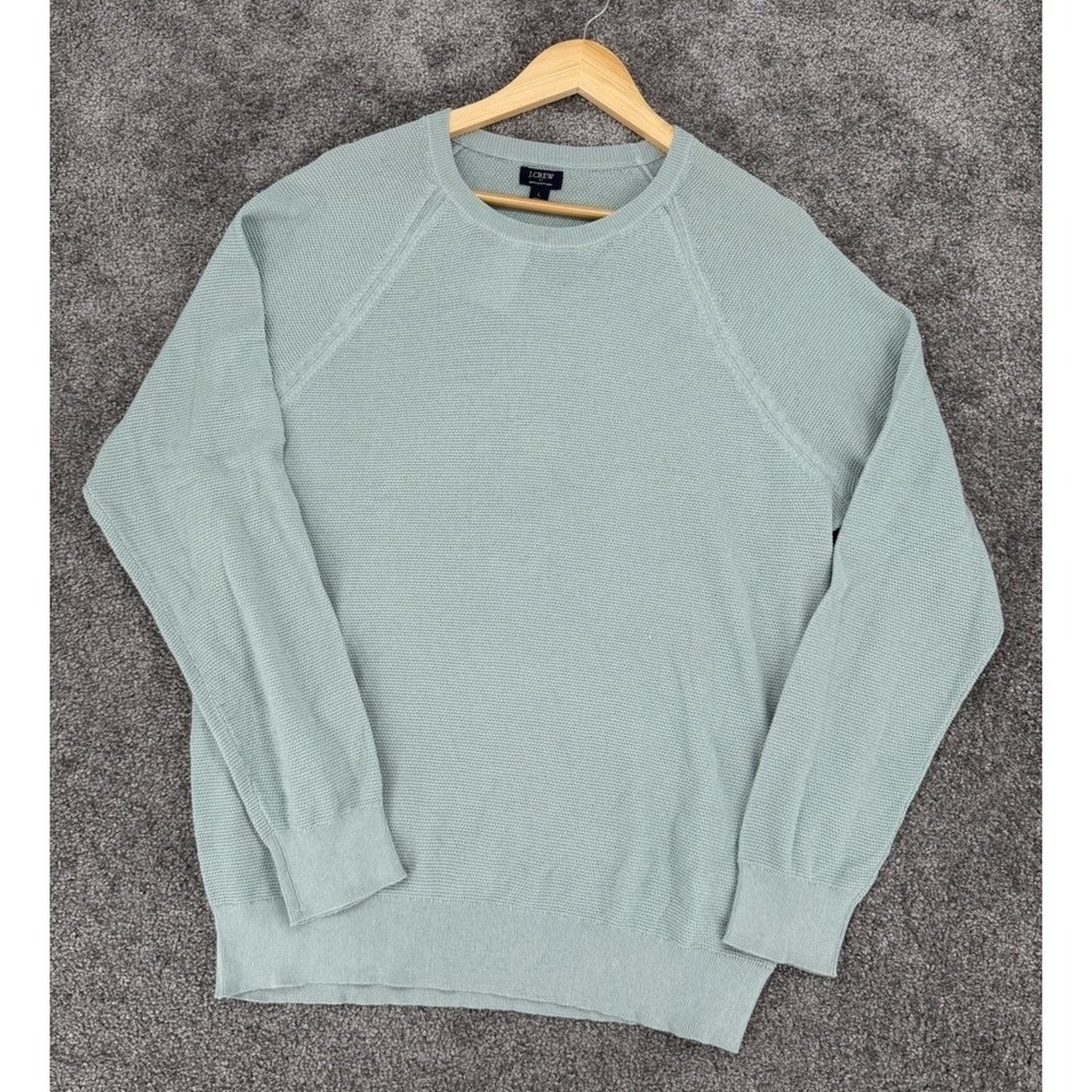 J.Crew Men's Textured Cotton Crewneck Sweater Sage Green Raglan Pullover Large